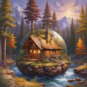Rustic Cabin in Glass Sphere Art Print
